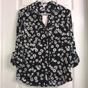 Floral Button Down Roll Cuff Top Blouse Candie’s